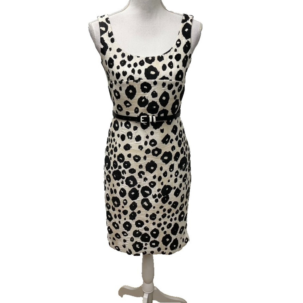 Max Mara Leopard Print Sheath Dress Womens 4 Belted Sleeveless Career Teacher